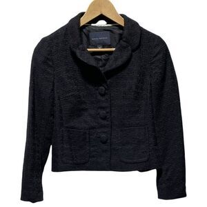 Banana Republic Women's Textured Crop Tweed Chanel Blazer Black